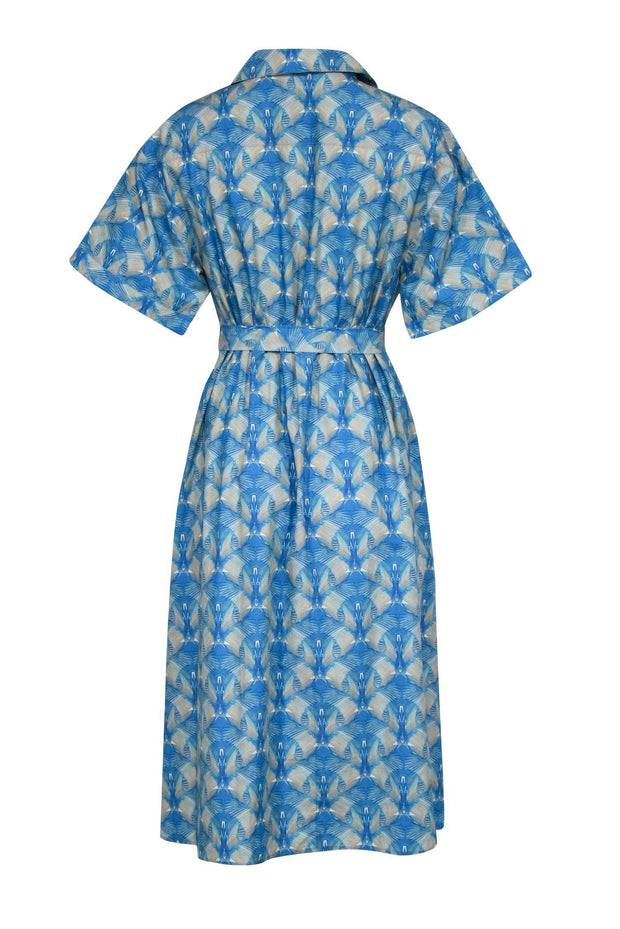 Current Boutique-Tucker - Blue & Beige Kaleidoscope Print Short Sleeve Button Front Dress Sz M