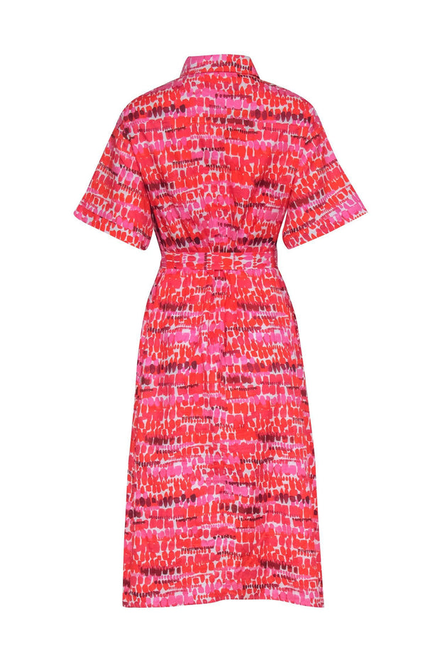 Current Boutique-Tucker - Button Down Red & Pink Abstract Pattern Shirt Dress Sz M