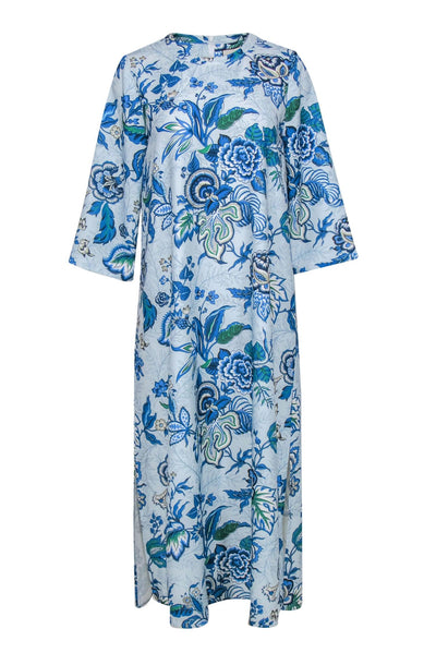 Current Boutique-Tuckernuck - Light Blue Floral Print "Jamie" Long Sleeve Maxi Dress Sz S