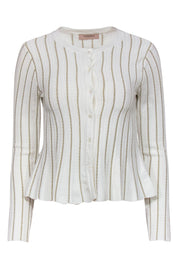 Current Boutique-Twinset - White Ribbed Cardigan w/ Golden Stripes Sz XS