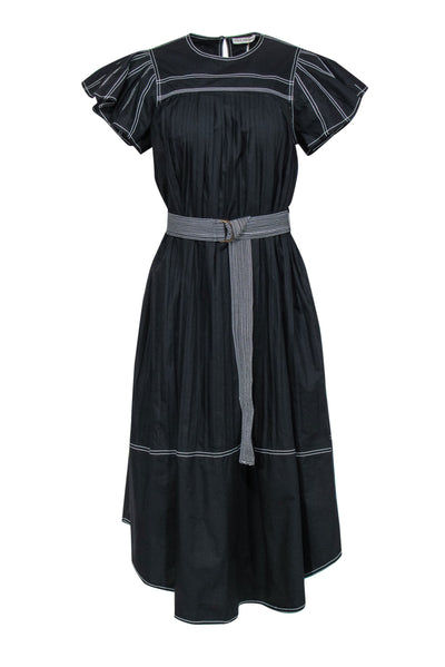 Current Boutique-Ulla Johnson - Black Cotton Pleated "Kady" Babydoll Maxi Dress Sz 4