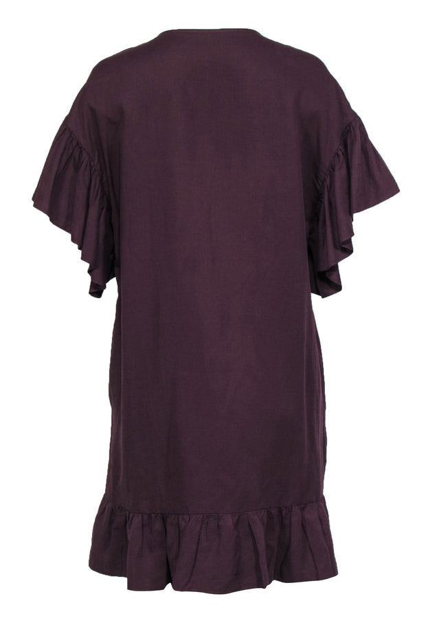 Current Boutique-Ulla Johnson - Plum Short Sleeve Ruffle Trim Pocket Dress Sz 6