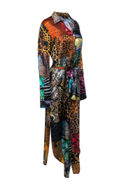 Current Boutique-Unbreakable Evolution - Brown Multicolored Mixed Animal Print Silk Button Front Maxi Dress Sz L
