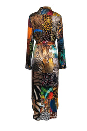Current Boutique-Unbreakable Evolution - Brown Multicolored Mixed Animal Print Silk Button Front Maxi Dress Sz L