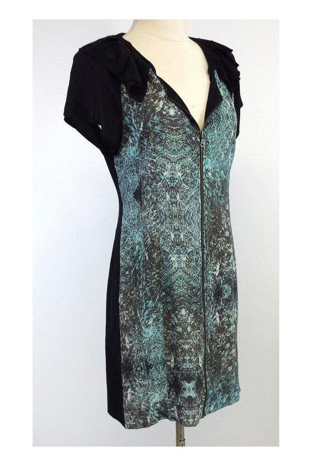 Current Boutique-Vena Cava - Black & Teal Digital Print Silk Dress Sz 2