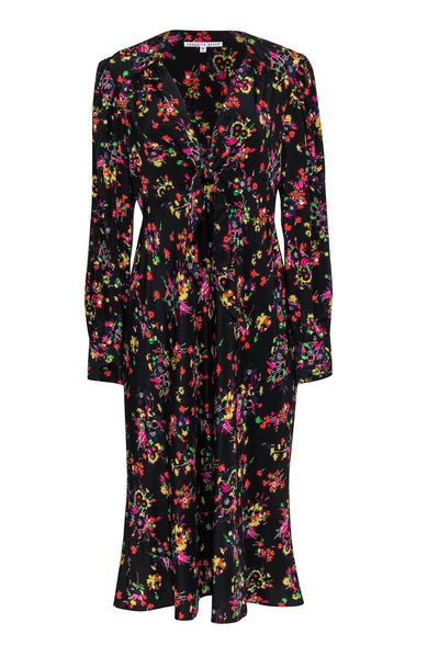 Current Boutique-Veronica Beard - Black Floral Printed Silk Maxi Dress Sz 14