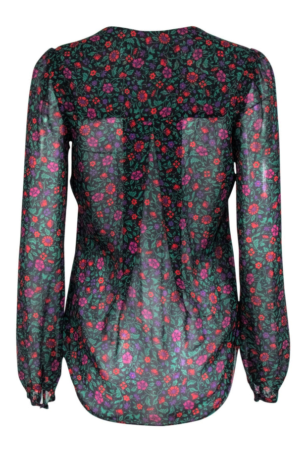 Current Boutique-Veronica Beard - Black & Multicolor Floral Silk Long Sleeve Blouse Sz 0