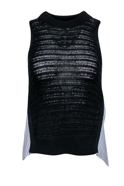 Current Boutique-Veronica Beard - Black Open Knit Sleeveless Sweater Sz XS