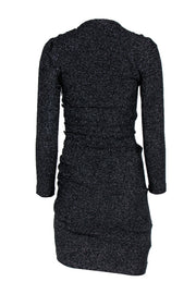 Current Boutique-Veronica Beard - Black Sparkly Ruched Bodycon Dress w/ Decorative Silver Buttons Sz 0