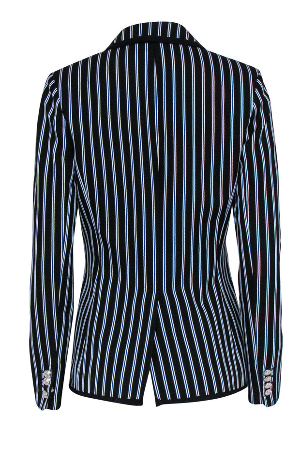 Current Boutique-Veronica Beard - Black Striped Cotton Blazer w/ Embroidered Emblem Sz 4