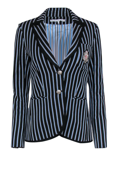 Current Boutique-Veronica Beard - Black Striped Cotton Blazer w/ Embroidered Emblem Sz 4