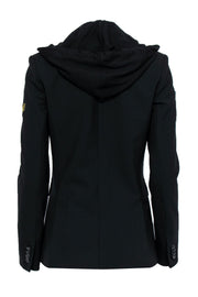 Current Boutique-Veronica Beard - Black Wool Blazer w/ Gold Patches & Zip-In Hoodie Sz 2
