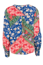 Current Boutique-Veronica Beard - Blue, Red, & Multicolor Floral Button Front Blouse Sz 10
