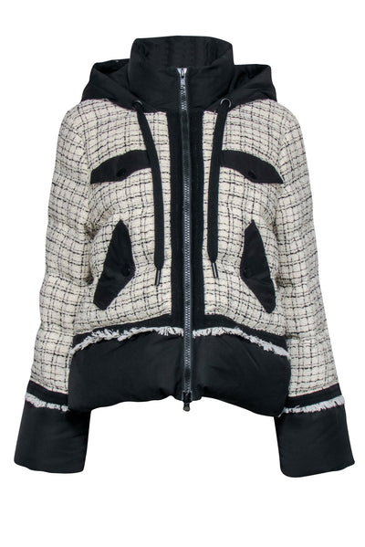 Current Boutique-Veronica Beard - Cream & Black Tweed Puffer Coat Sz M
