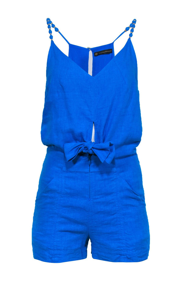 Current Boutique-ViX Paula Hermanny - Bright Blue Sleeveless Tied Romper w/ Bauble Straps Sz M