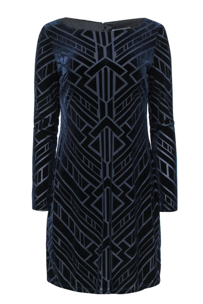 Current Boutique-Vince Camuto - Navy Art Deco Textured Long Sleeve Dress Sz 6