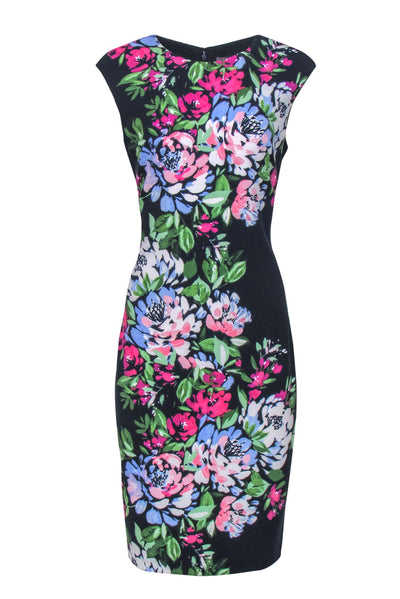 Current Boutique-Vince Camuto - Navy & Pink Floral Midi Sheath Dress Sz 10