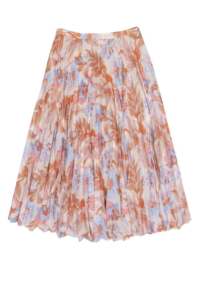 Current Boutique-Vince - Light Pink & Blue Floral Print Pleated Midi Skirt Sz 4