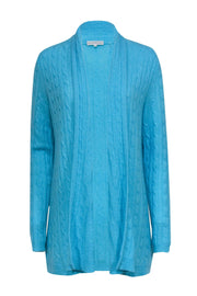 Current Boutique-White & Warren - Turquoise Cable Knit Open Front Cashmere Cardigan Sz L