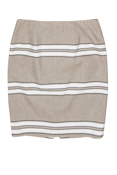 Current Boutique-Worth New York - Khaki Cotton & Linen Striped Skirt Sz 8