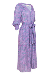 Current Boutique-Xirena - Purple, Green & White Print Tiered Belted Cotton Maxi Dress Sz M