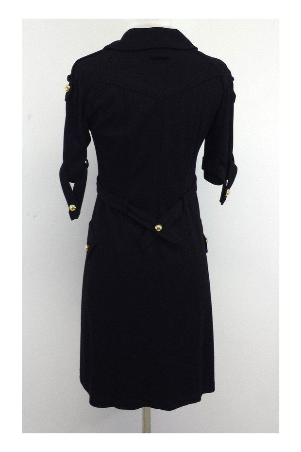 Current Boutique-Yoana Baraschi - Black Short Sleeve Gold Button Dress Sz 8