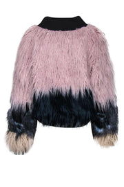 Current Boutique-Young Fabulous & Broke - Light Pink, Navy & Cream Colorblocked Faux Fur Zip-Up Jacket Sz M /L