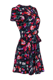 Current Boutique-Yumi Kim - Black Floral Printed Short Sleeved Wrap Dress Sz XS