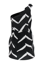 Current Boutique-Yumi Kim - Black & White Printed One-Shoulder Silk Mini Dress Sz S