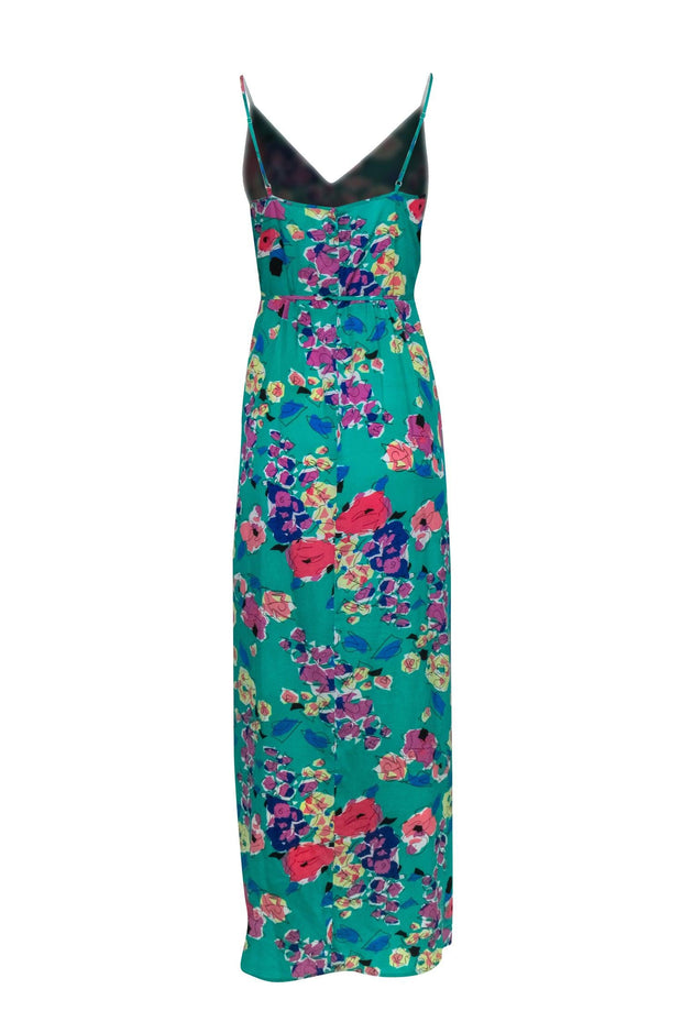 Current Boutique-Yumi Kim - Green, Blue, & Purple Multi-Colored Abstract Floral Print Silk Maxi Dress Sz S