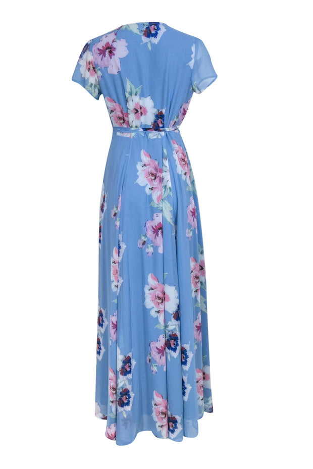 Current Boutique-Yumi Kim - Light Blue Floral Short Sleeve Wrap Maxi Dress Sz S