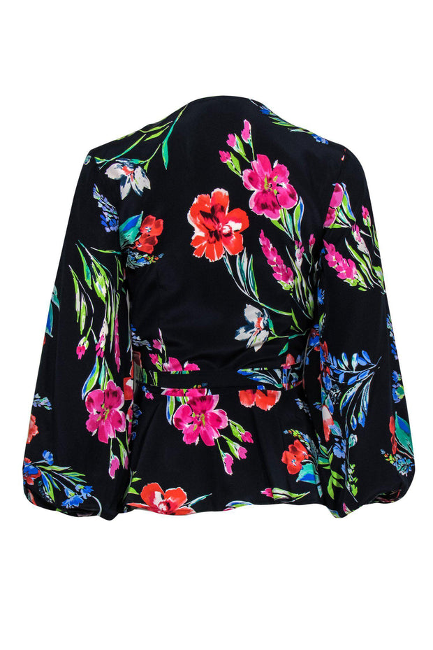 Current Boutique-Yumi Kim - Navy Floral Wrap Silk Blouse Sz XS