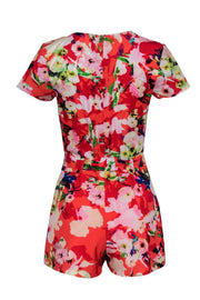 Current Boutique-Yumi Kim - Orange & Multi Floral Short Sleeved Romper Sz XS