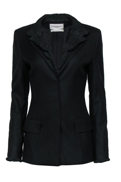Current Boutique-Yves Saint Laurent - Black Crinkled Ruched Wool Jacket Sz 6