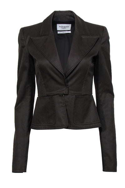 Current Boutique-Yves Saint Laurent - Olive Green Structured Cotton Cropped Jacket Sz 4