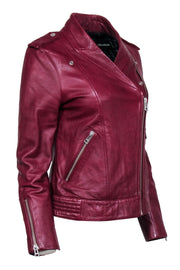 Current Boutique-Zadig & Voltaire - Maroon Cow Leather Collarless Moto Jacket Sz M