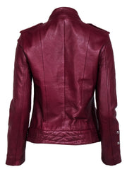 Current Boutique-Zadig & Voltaire - Maroon Cow Leather Collarless Moto Jacket Sz M