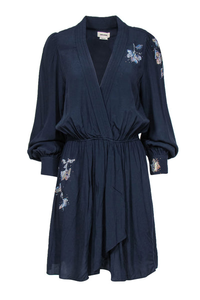 Current Boutique-Zadig & Voltaire - Navy "Remember Strass" Mini Dress w/ Rhinestone Flowers Sz L