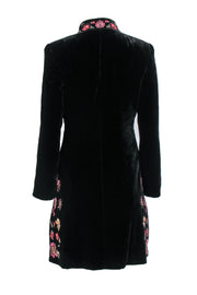 Current Boutique-Zelda - Black Velvet Longline Coat w/ Floral Beaded Embroidery Sz 2