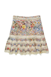 Current Boutique-Zimmerman - Cream Multicolor Floral Print Eyelet & Lace Fit & Flare Skirt Sz 2