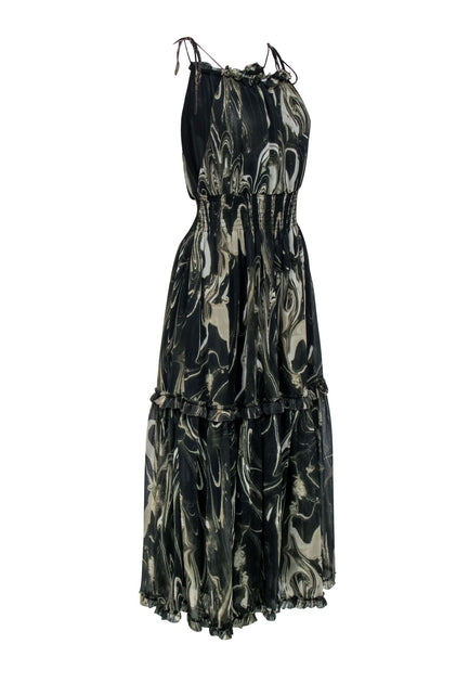 Banana Republic - Olive Green Maxi Dress w/ Beige Marble Print Sz XS Banana Republic - Olive Green Maxi Dress w/ Beige Marble Print Sz XS