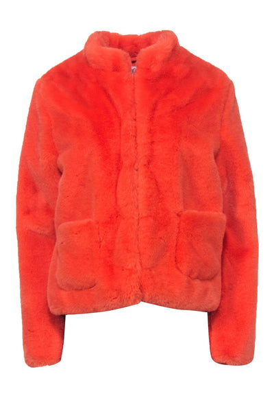 Current Boutique-dRA - Orange Faux Fur Clasped Jacket Sz M