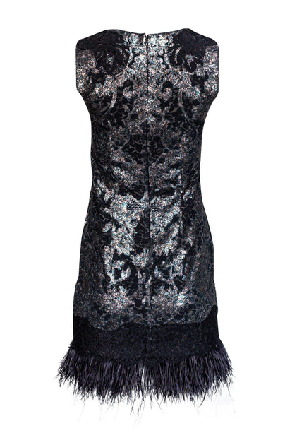 Elie Tahari - Black Lace, Animal Print & Feather Dress Sz 0 Elie Tahari - Black Lace, Animal Print & Feather Dress Sz 0