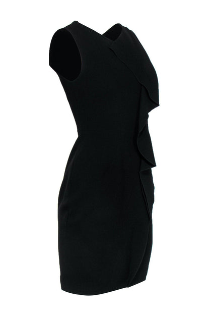 Karen Millen - Black Sheath Dress w/ Ruffle Front Sz 6 Karen Millen - Black Sheath Dress w/ Ruffle Front Sz 6