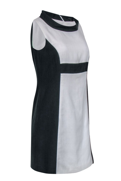 Rachel Zoe - White Shift Dress w/ Black Side Panels & Mock Neck Sz 6 Rachel Zoe - White Shift Dress w/ Black Side Panels & Mock Neck Sz 6