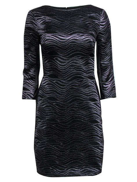 Reiss - Black Zebra Print Embroidered Bodycon Dress Sz 4