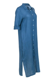 Current Boutique-120% Lino - Blue Button Front Crop Sleeve Shirt Dress Sz 6