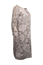 Current Boutique-120% Lino - Olive & Beige Paisley Print Linen Dress Sz 8