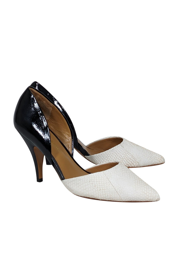 Current Boutique-3.1 Phillip Lim - White Snake Embossed & Black Patent Leather Pumps Sz 6.5