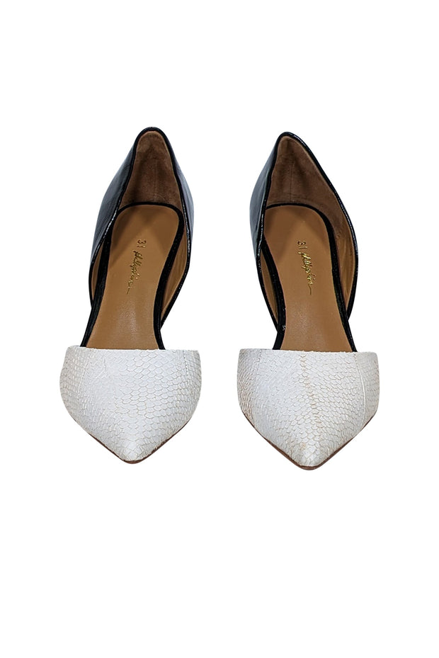 Current Boutique-3.1 Phillip Lim - White Snake Embossed & Black Patent Leather Pumps Sz 6.5